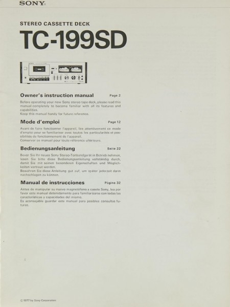 Sony TC-199 SD User Manual