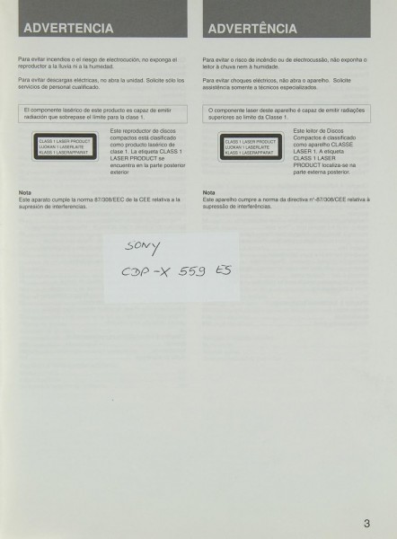 Sony CDP-X 559 ES Owner&#039;s Manual