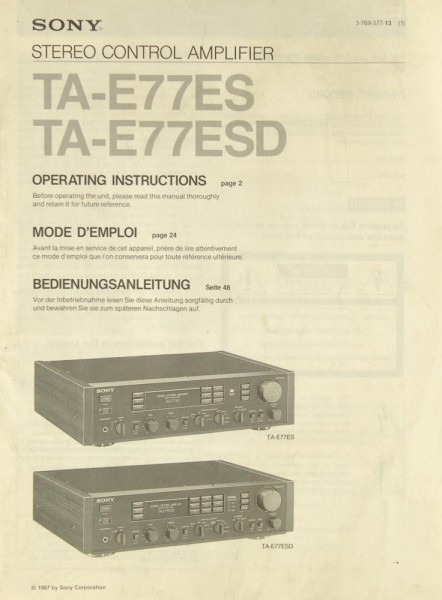 Sony TA-E 77 ES / TA-E 77 ESD Manual