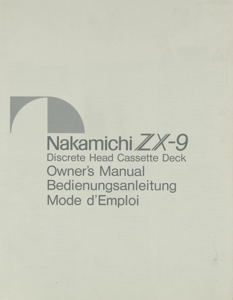 Nakamichi ZX-9 Operating Instructions