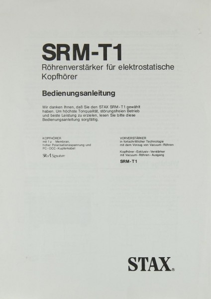 Stax SRM-T 1 Operating Instructions