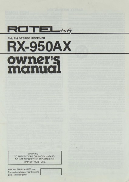 Rotel RX-950 AX Bedienungsanleitung