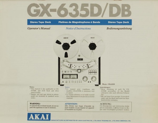 Akai GX-635 D / DB Operating Instructions