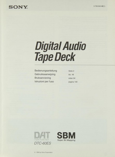 Sony DTC-60 ES Manual
