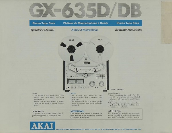 Akai GX-635 D / DB Manual