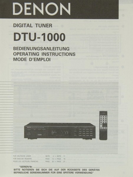 Denon DTU-1000 Operating Instructions