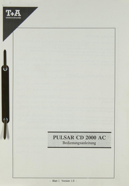 T + A PULSAR CD 2000 AC Operating Instructions