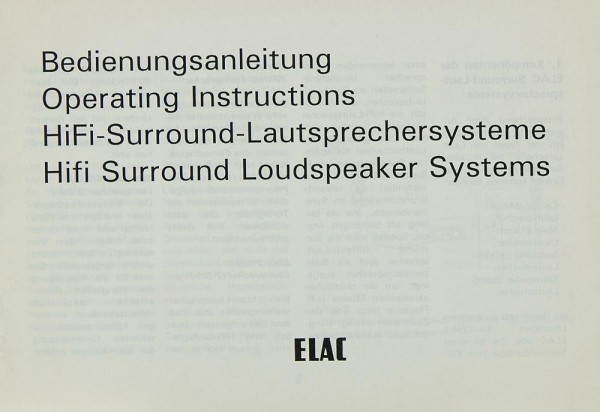 Elac Surround-Lautsprechersystem Bedienungsanleitung