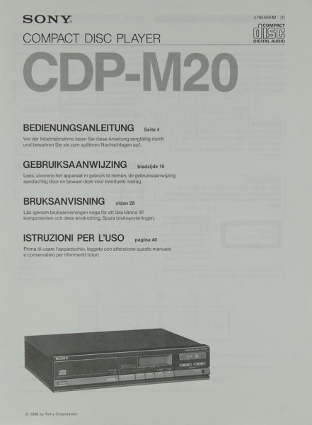 Sony CDP-M 20 Bedienungsanleitung