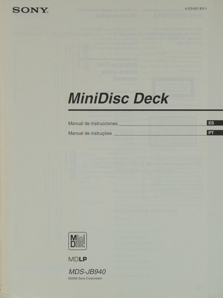 Sony MDS-JB 940 Manual