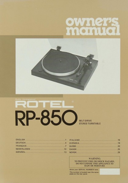 Rotel RP-850 Manual