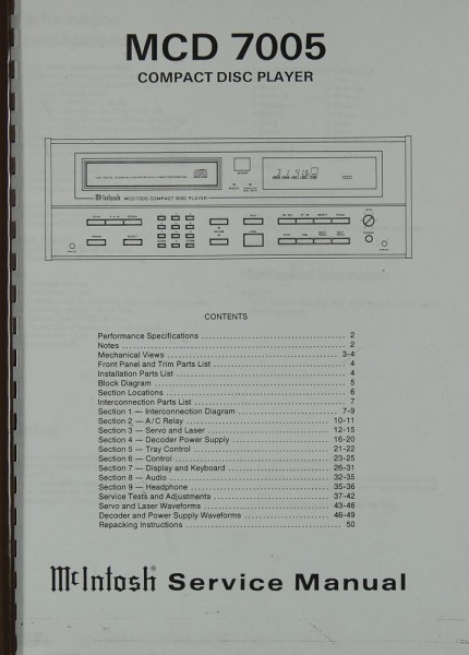McIntosh MCD 7005 Schematics / Service Manual