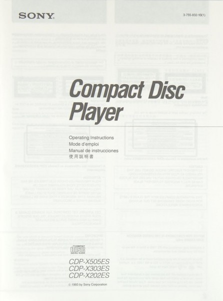 Sony CDP-X 505 ES / CDP-X 303 ES / CDP-X 202 ES Manual
