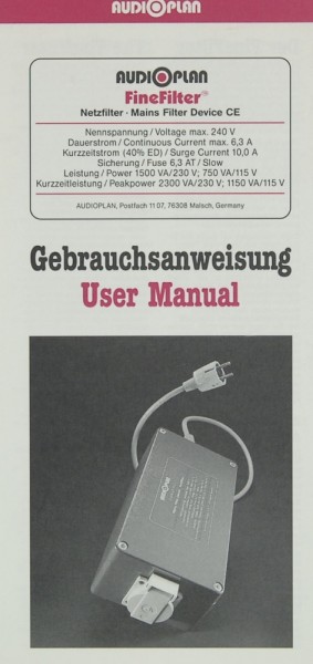 Audioplan Finefilter User Manual
