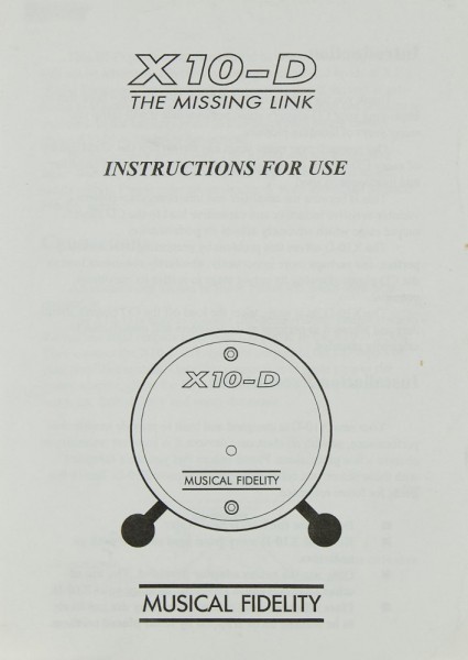 Musical Fidelity X 10-D Owner&#039;s Manual