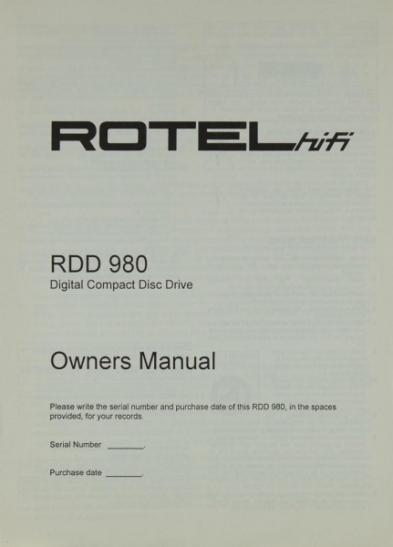 Rotel RDD 980 Manual
