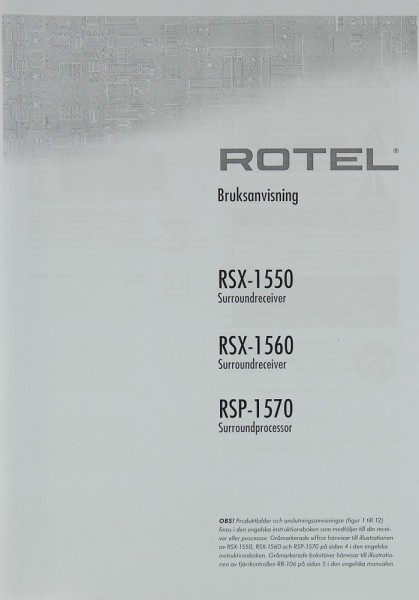 Rotel RSX-1550 / RSX-1560 / RSP-1570 Bedienungsanleitung