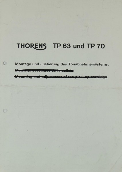 Thorens TP 63 / TP 70 Bedienungsanleitung