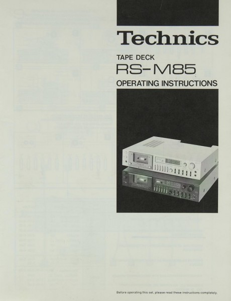 Technics RS-M 85 Operating Instructions
