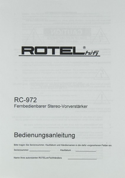 Rotel RC-972 Operating Instructions