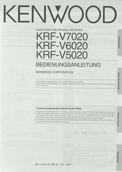 Kenwood KRF-V 7020 / KRF-V 6020 / KRF-V 5020 Bedienungsanleitung