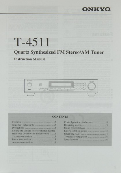 Onkyo T-4511 Operating Instructions
