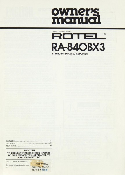 Rotel RA-840 BX 3 Bedienungsanleitung