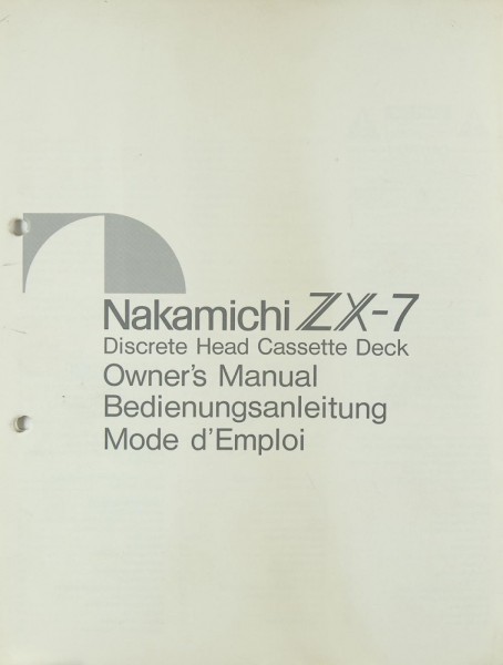 Owner‘s Manual-Bedienungsanleitung für Nakamichi ZX-7 