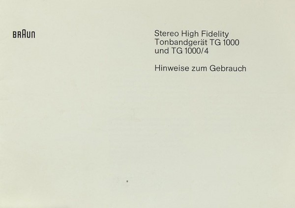 Braun TG 1000 / TG 1000/4 Manual