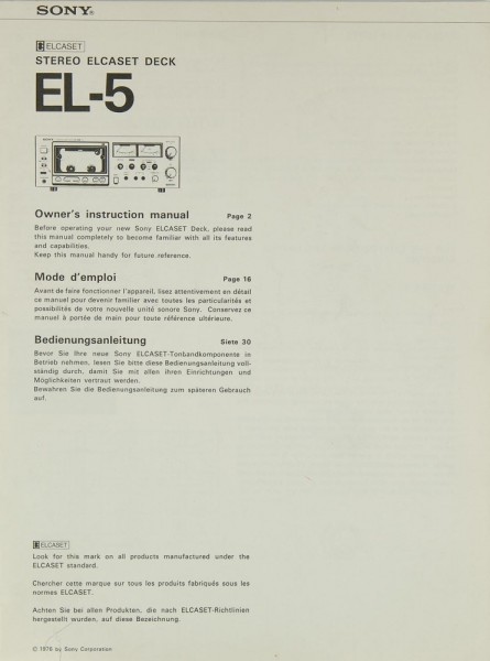 Sony EL-5 User&#039;s Guide