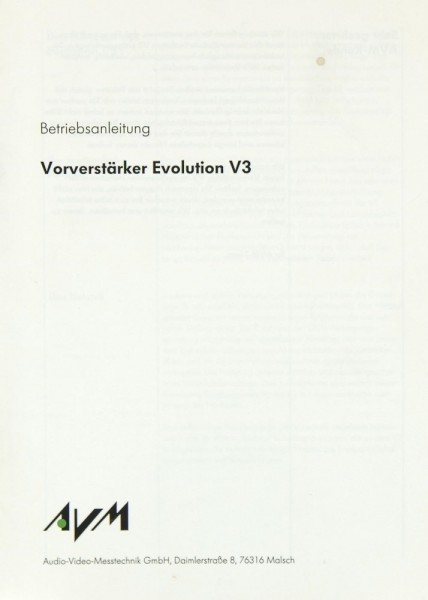 AVM Evolution V 3 Operating Instructions