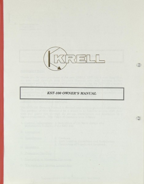 Krell KST-100 Operating instructions