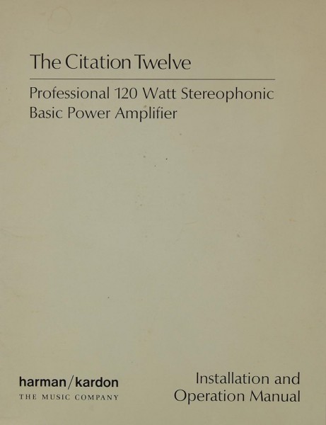Harman / Kardon Citation Twelve Manual