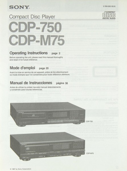 Sony CDP-750 / CDP-M 75 User Guide