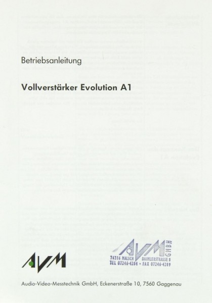 AVM Evolution A 1 Bedienungsanleitung