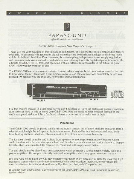 Parasound C/DP-1000 Bedienungsanleitung