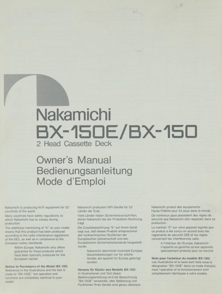 Nakamichi BX-150 E / BX-150 Operating Instructions