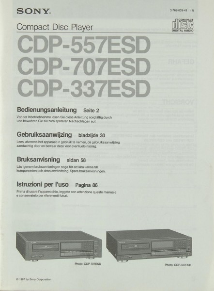 Sony CDP-557 ESD / CDP-707 ESD / CDP-337 ESD Manual