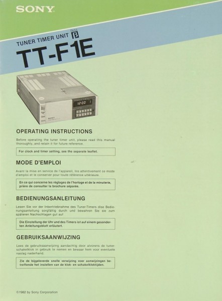 Sony TT-F 1 E Manual