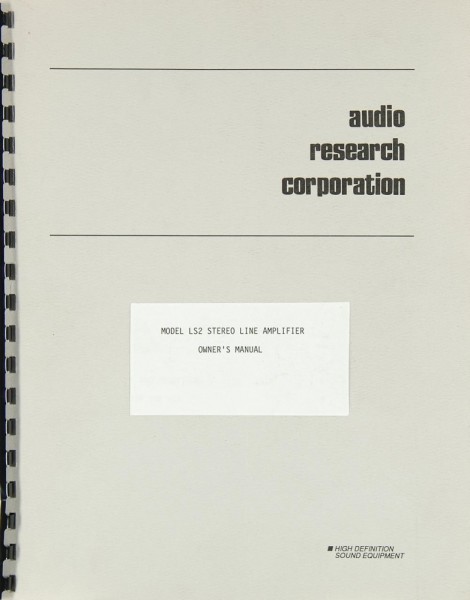 Audio Research LS 2 User Manual