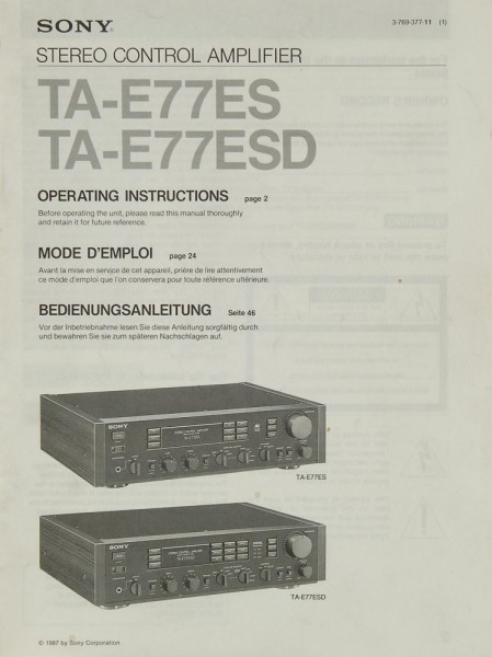 Sony TA-E 77 ES / TA-E 77 ESD Operating Instructions